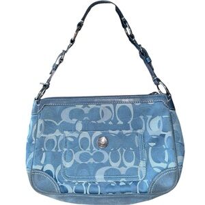 Vintage Coach Chelsea Optic Signature Jacquard and Suede Blue Shoulder Bag
